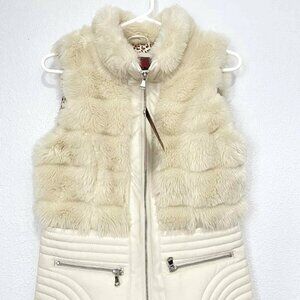Celsius Premium Faux Fur Women's Full Zip Front Vest Off White Size S